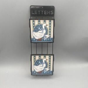 Vintage Country Goose LETTERS Mail Holder Wall Hanging 80s 90s Black Wire Rack
